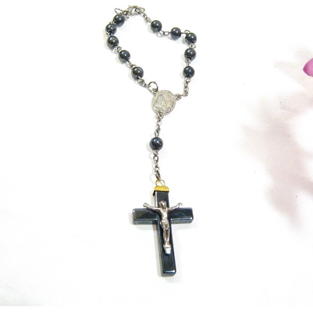 Gemstone Beaded Rearview Mirror Catholic Rosary Christian Religious Prayer Beads
